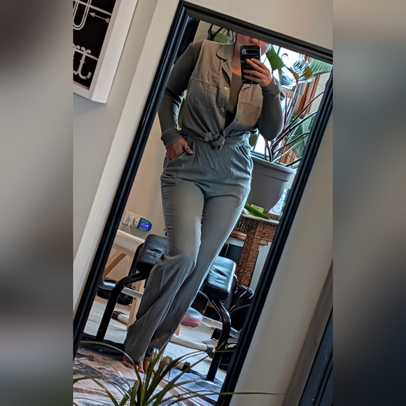 Nina Piccalino Pants - '90s Vintage Two-piece Nina Piccalino Gray/Green Waffle Knit Top